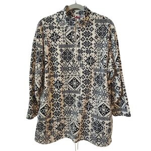 Vintage Liz Claiborne‎ Fleece Pullover Sweater Fair Isle Snowflake Winter Medium